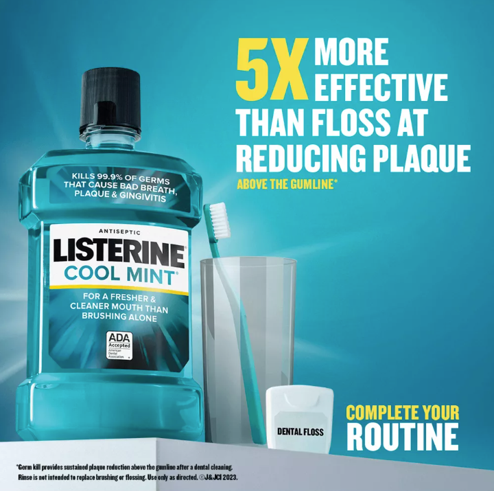 Listerine - Antiseptic Mouthwash for Bad Breath and Plaque Cool Mint - (500 ML/ 16.9 FL OZ.)