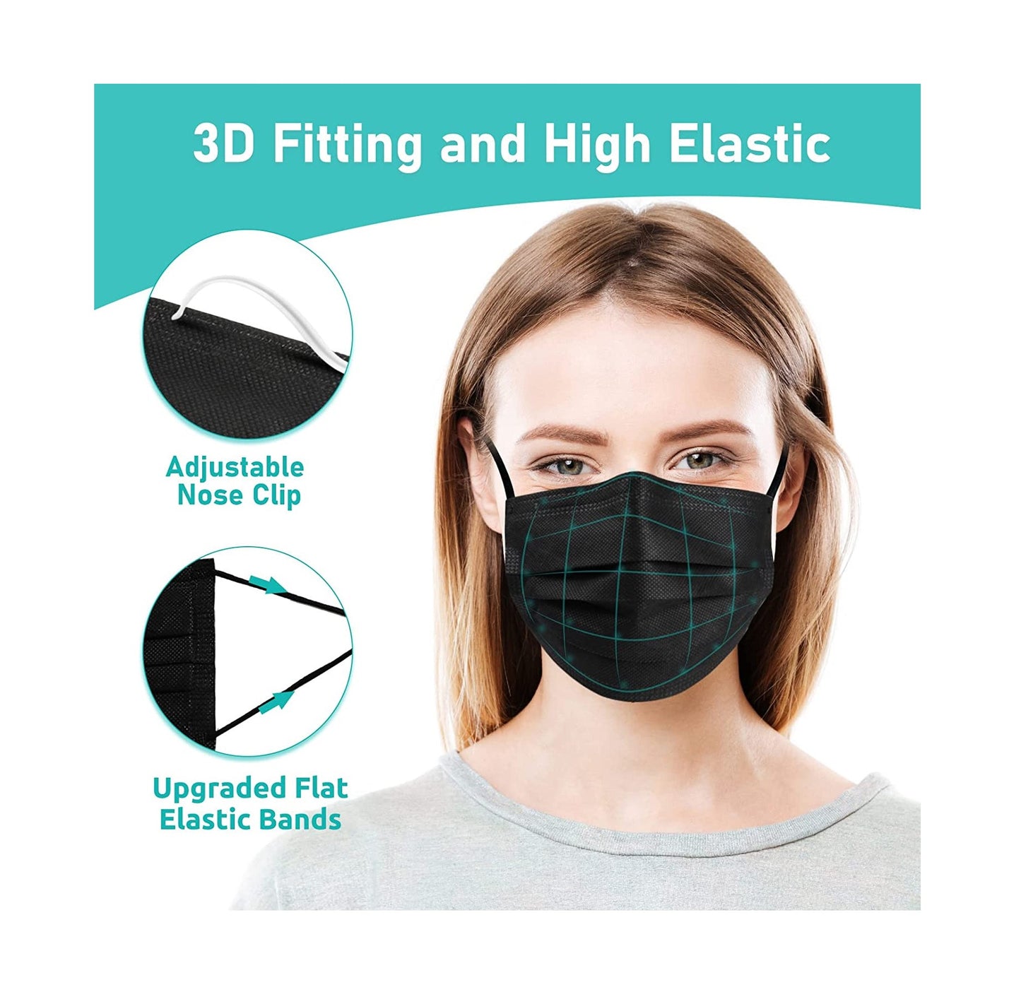 Adult Disposable Black Mask (Individual Wrapped) Made In USA - 50 pcs/Box