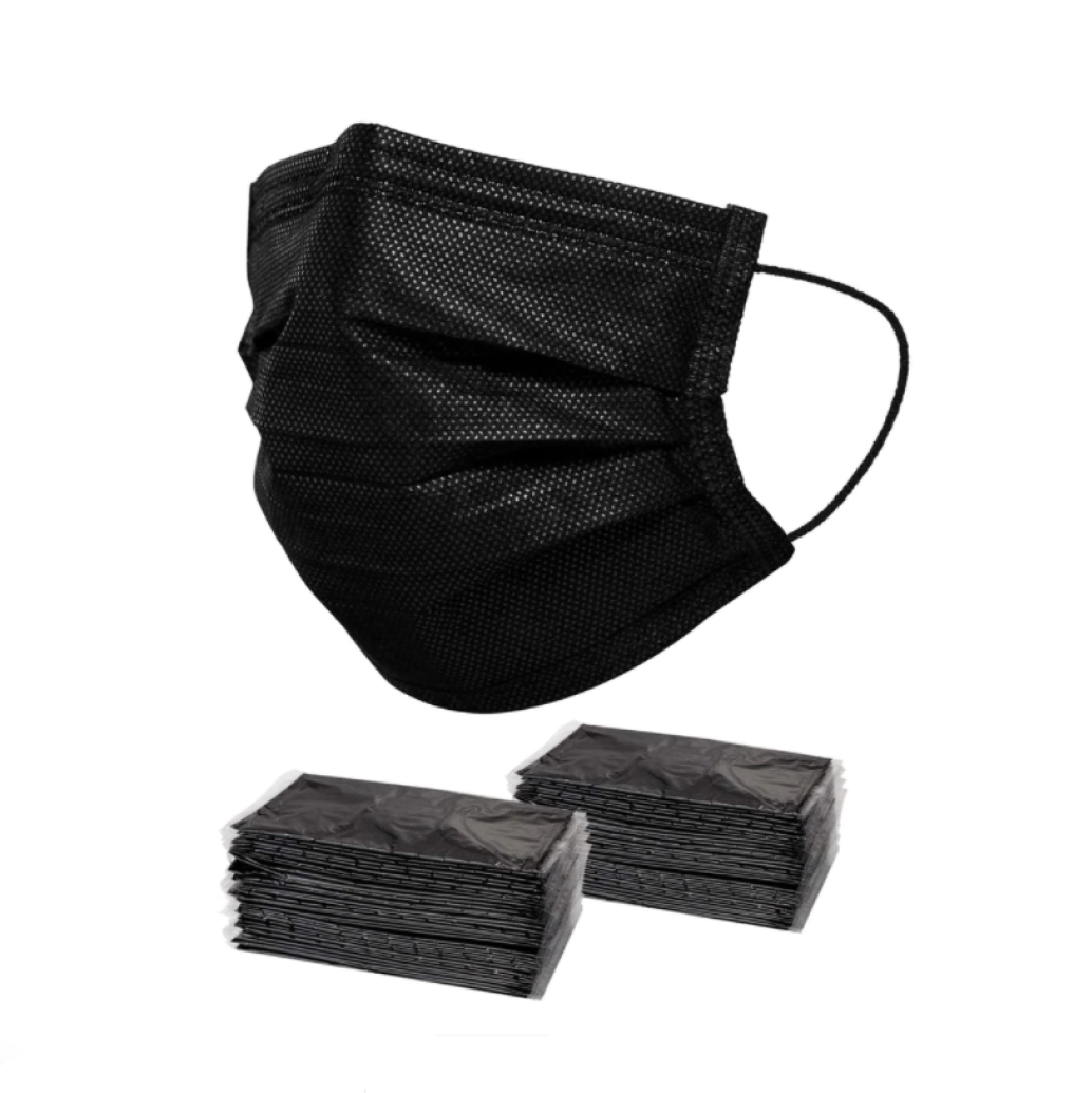 Adult Disposable Black Mask (Individual Wrapped) Made In USA - 50 pcs/Box