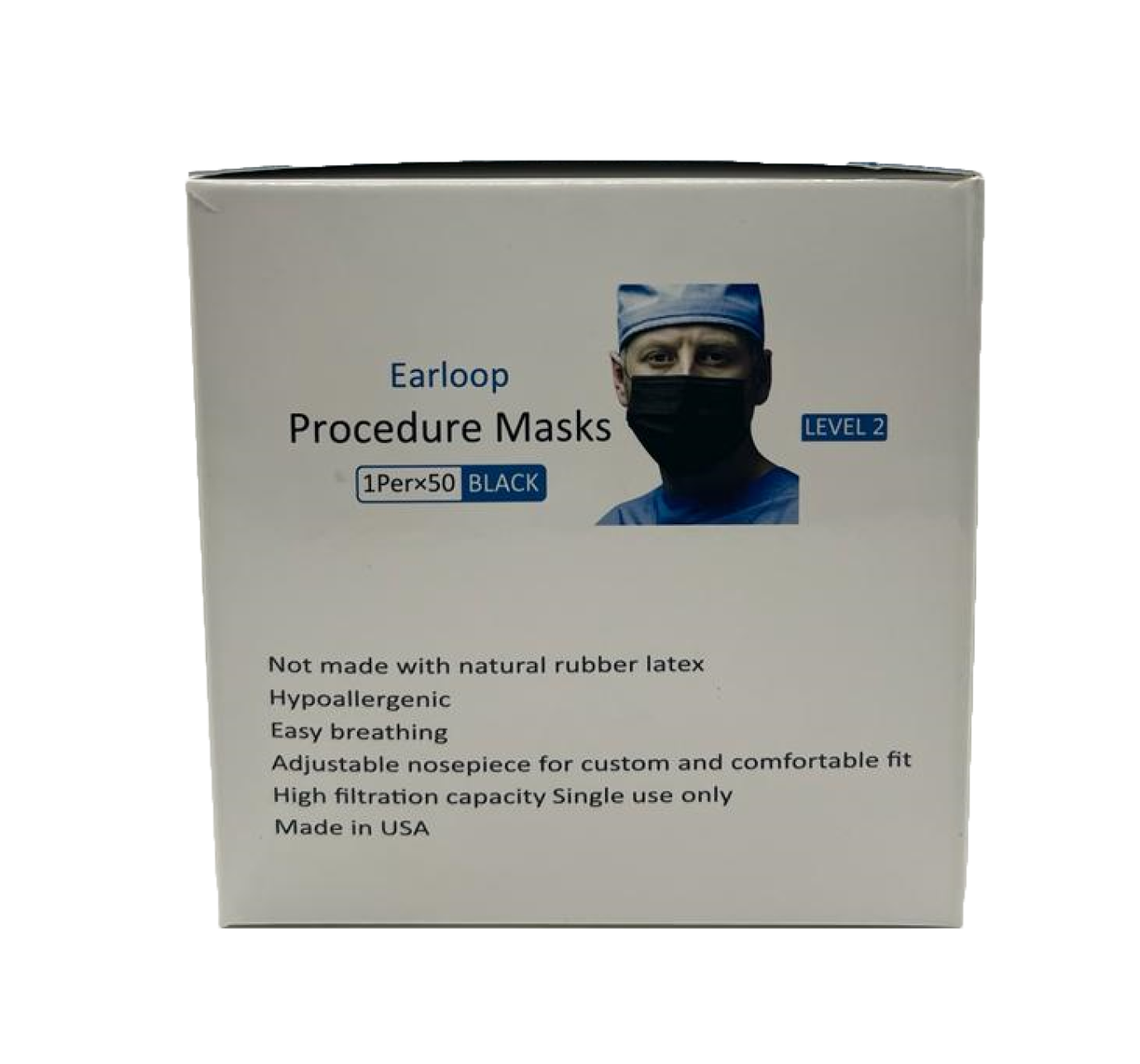 Adult Disposable Black Mask (Individual Wrapped) Made In USA - 50 pcs/Box