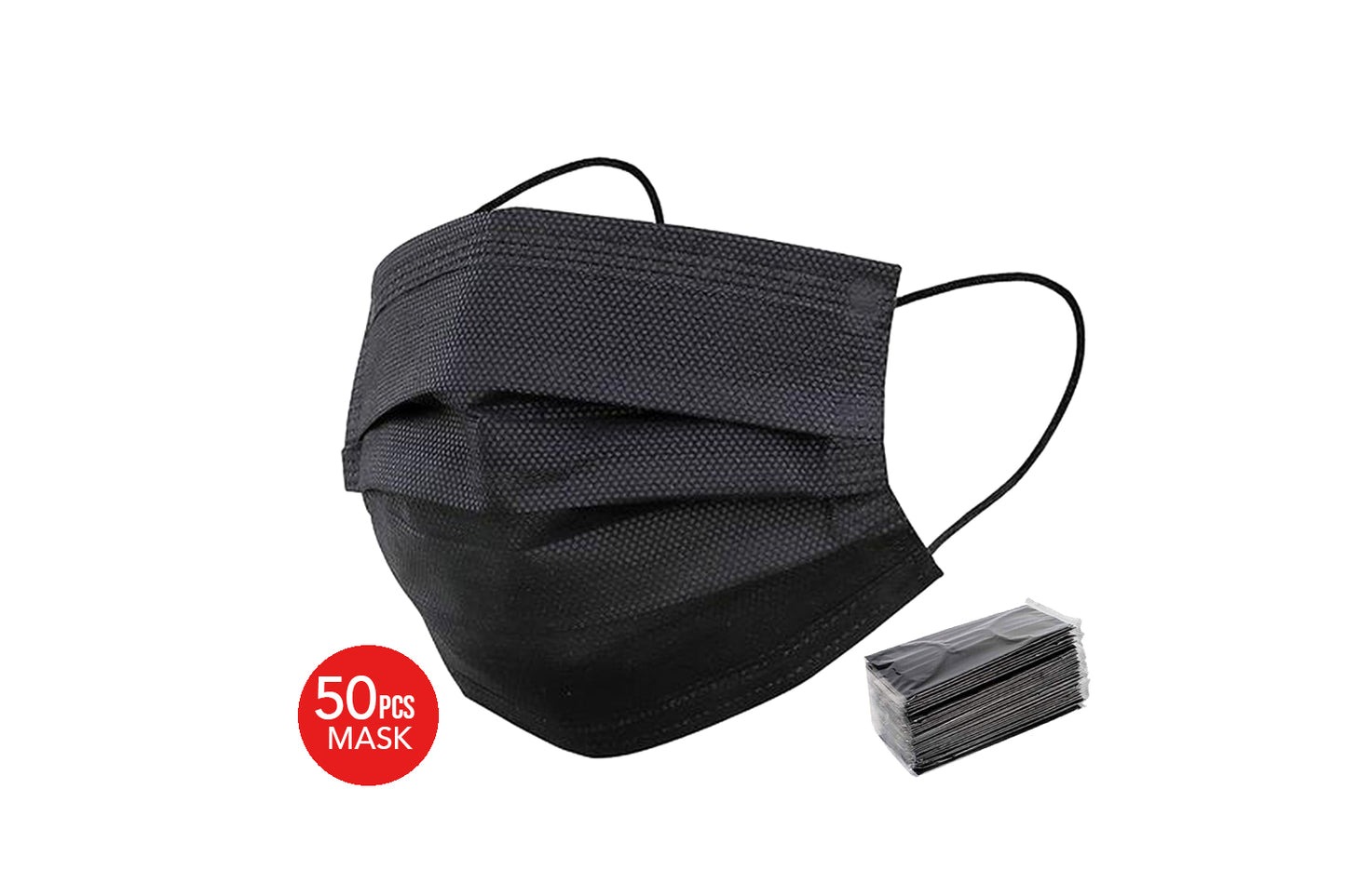 Adult Disposable Black Mask - 50pcs/Box (Individually Wrapped)